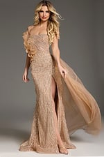 Strapless Sequin Gown With Ruffled Detail 45071