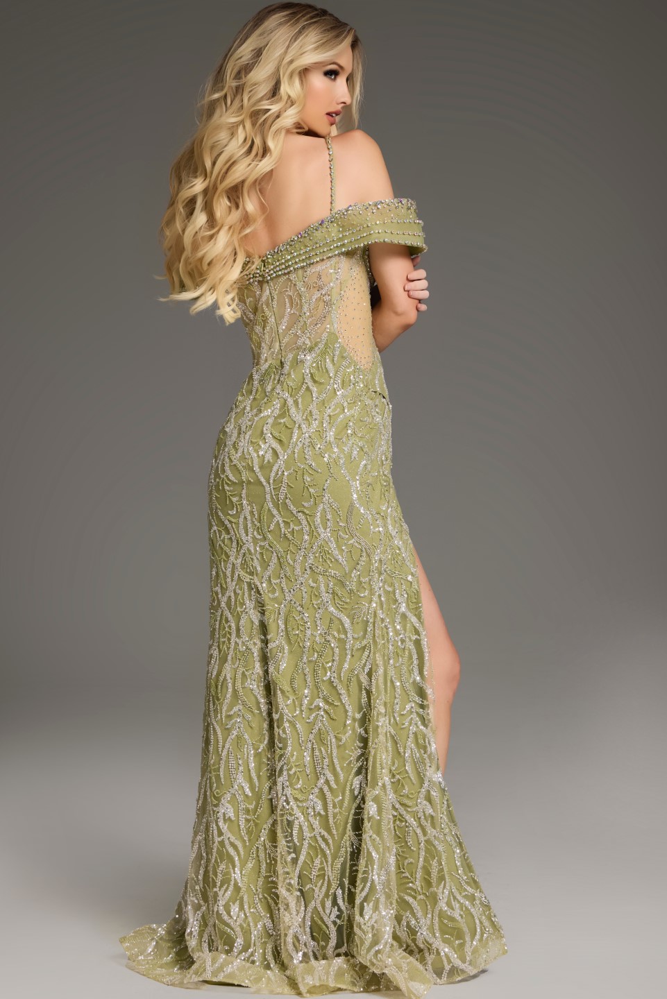 Acka sheer shoulder dress （ivory） 即購入可 Off the Shoulder Sheer Bridal Gown with Floral
