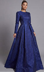 Front view of Jovani long sleeve modest formal dress