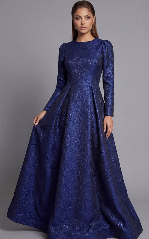 Jovani modest evening dress with long sleeves and full floor length skirt