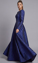 Structured Jovani modest evening dress with textured fabric and fitted bodice