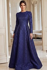 long sleeves high neck a line covered dress 45099