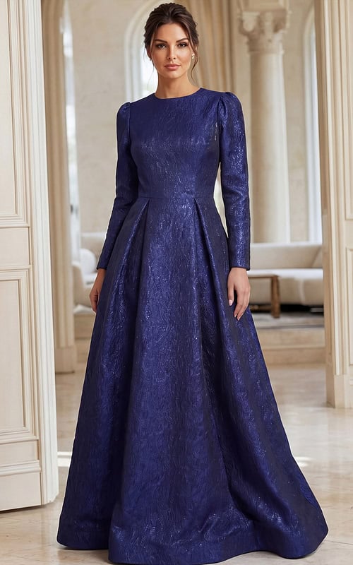 long sleeves high neck a line covered dress 45099