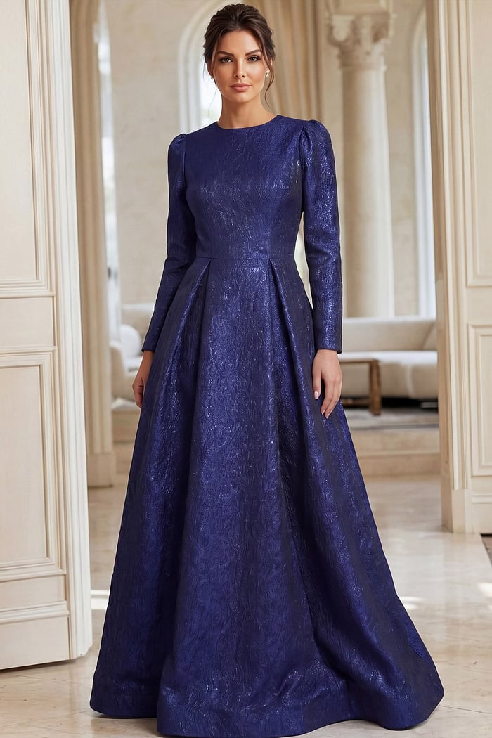 long sleeves high neck a line covered dress 45099