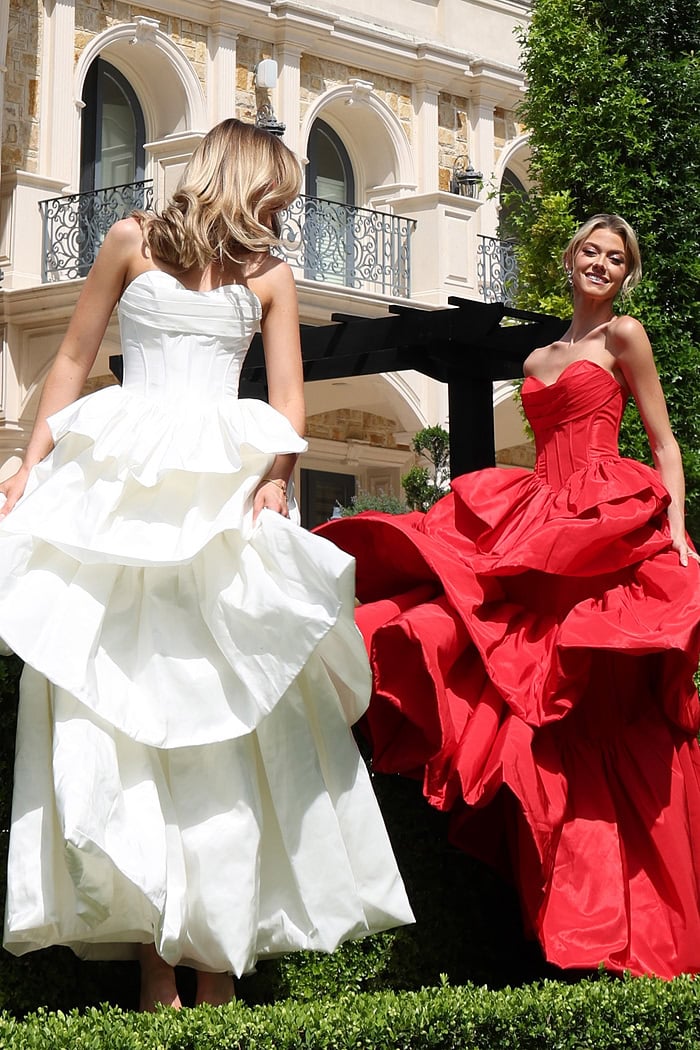 White Strapless Tiered Taffeta Ball Gown 45111
