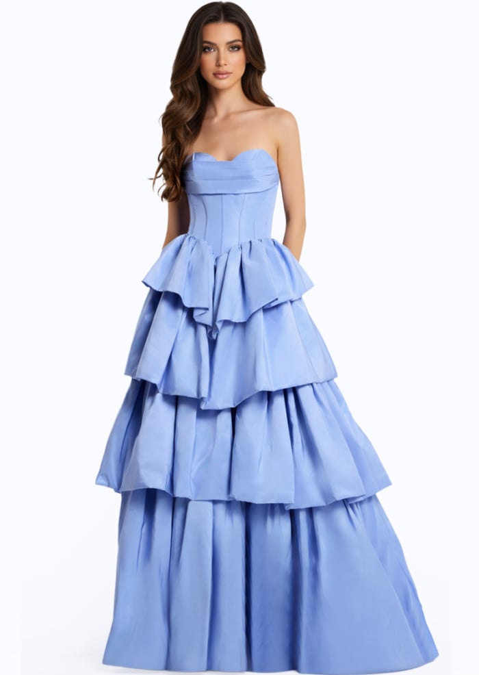 Strapless Layered Ruffle Ball Gown 45111