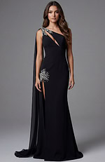 one shoulder black embellished dress 45125