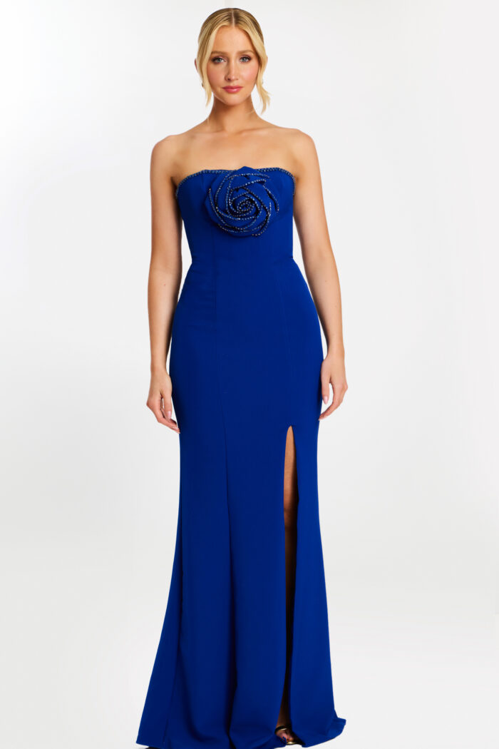 strapless royal blue dress with high slit 45151