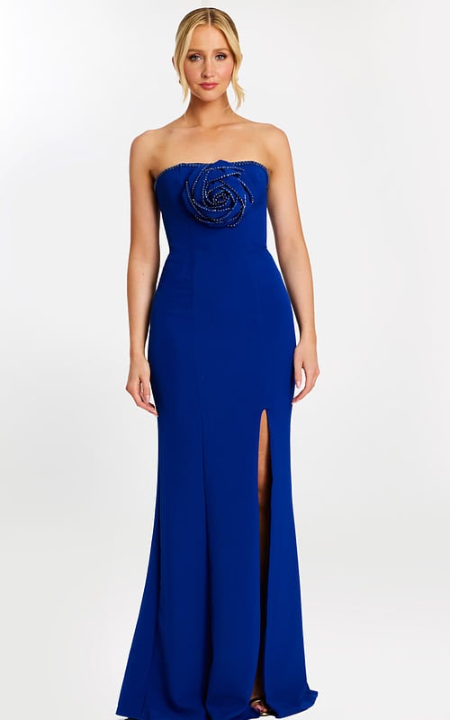 strapless royal blue dress with high slit 45151