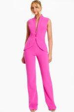 Sleeveless Fitted Pink Pantsuit with Notched Collar