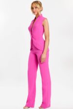 Hot Pink Power Suit with Buttoned Front and Tailored Fit