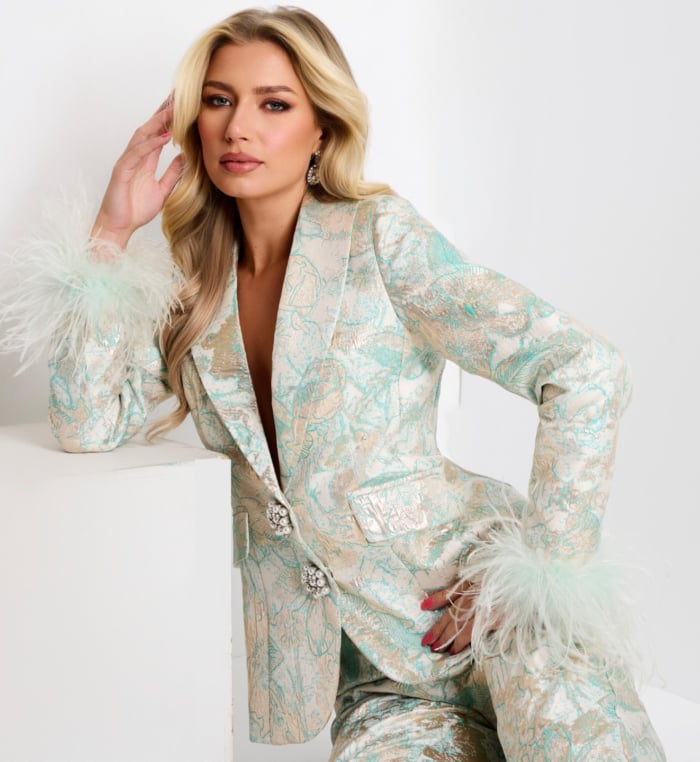 Model wearing Jovani dress 45178.