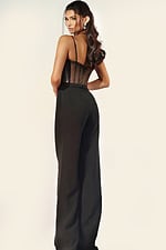Sheer corset jumpsuit with beaded bust and wide-leg fit