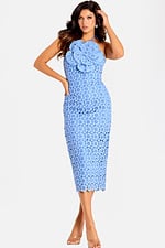 Elegant fitted lace dress featuring strapless back and scalloped hem