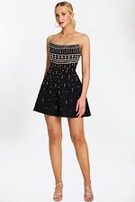 Strapless Black Mini Dress with Crystal Embellishments