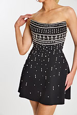 Beaded Black Fit and Flare Short Dress with Rhinestone Details