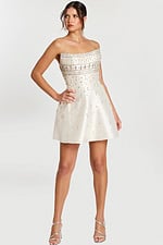 Strapless White Short Dress with Crystal Embellishments