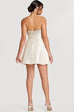 Back View of Strapless White Party Dress with Gems