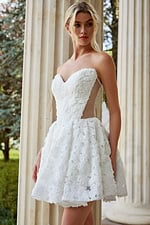 v neckline short fit and flare dress with side sheer panels 45227