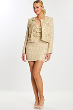 Champagne Tweed Mini Skirt Set with Sequin Embellishments