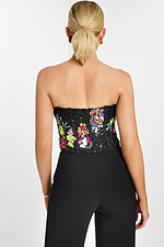 Beaded Mesh Bustier with Sequin Flowers in Multicolor