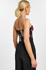 Back View of Strapless Embellished Floral Corset Top
