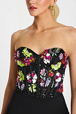 Black Sweetheart Corset Top with Sequin and Bead Detail