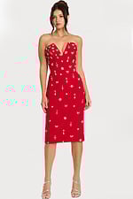 Strapless Red Midi Dress with Crystal Embellishments