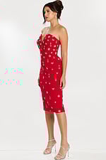 Red Cocktail Dress Featuring Plunging Neckline and Beading