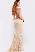 open back nude and white prom dress 45257