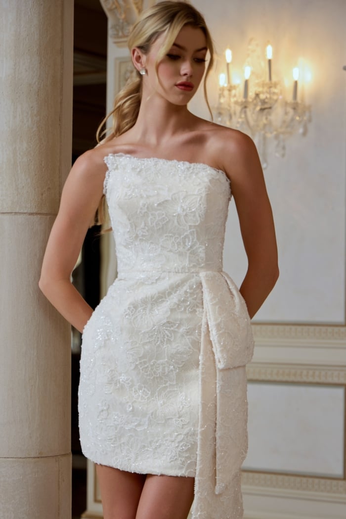 strapless fitted dress with side drape 45260
