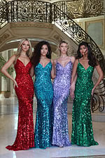 sequined gown with plunging v-neck and crisscross back
