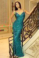 Elegant sequin gown with spaghetti straps and shimmering details
