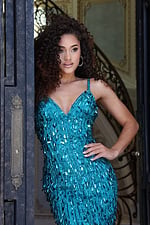 sequined gown with plunging v-neck and crisscross back