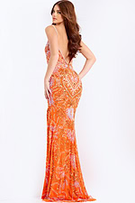Open Back Beaded Prom Gown In Orange