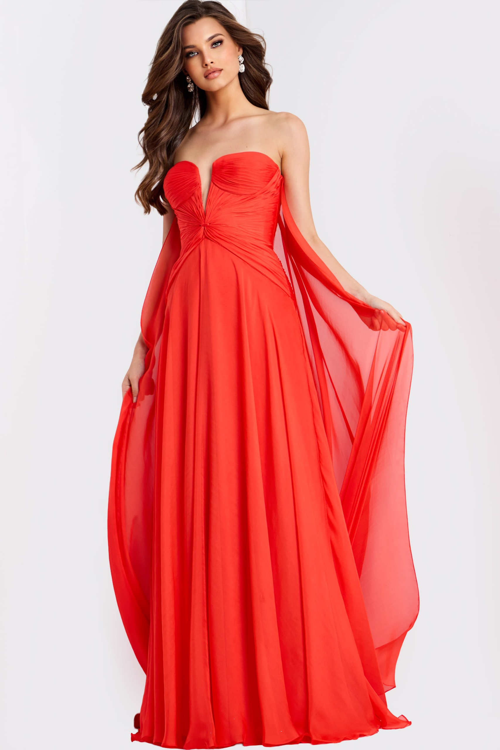strapless open back dress Long Flowy Satin Formal Prom Party Dress – The Dress Outlet main image 1