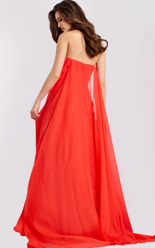 Flowy red evening gown with sweetheart neckline