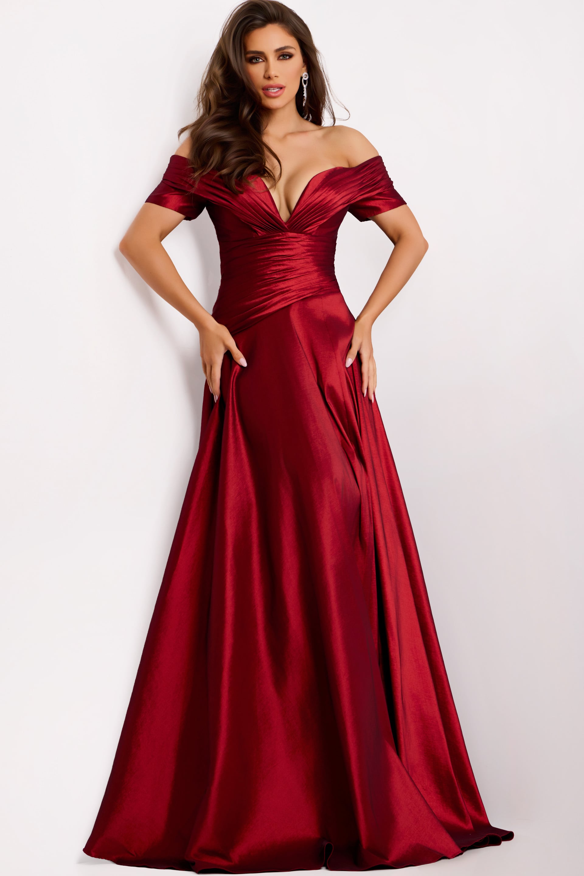 45276-2 off the shoulder burgundy dress 45276