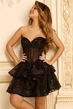 black starpless dress with layered skirt