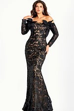 long sleeves lace off the shoulder black dress 45345