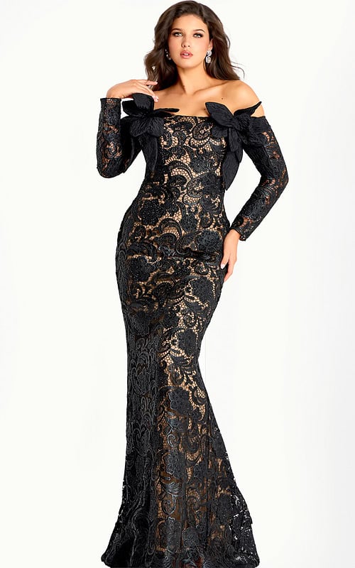 long sleeves lace off the shoulder black dress 45345
