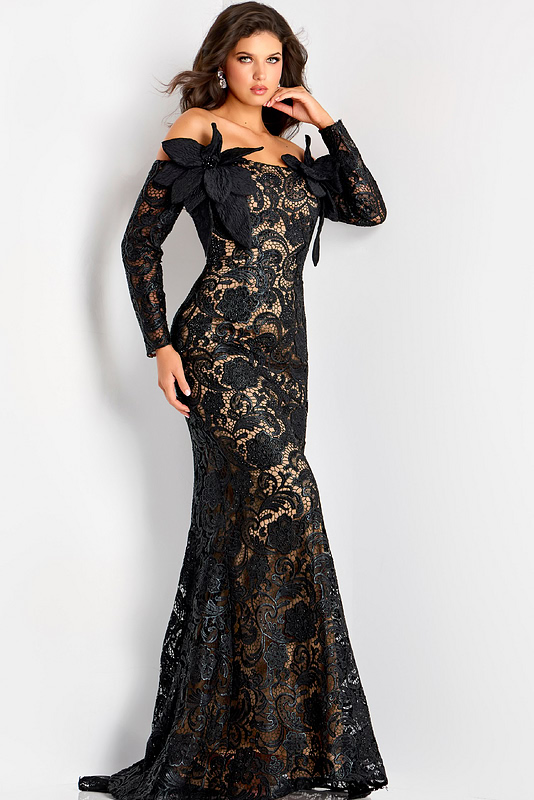 Lace Mermaid Gown with Bow Detail 45345 | Jovani Lace Mermaid Gown with Bow Detail 45345 | Jovani