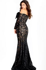 lace off the shoulder black and nude sheath dress 45345