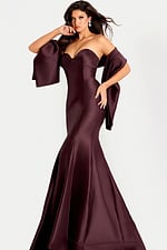 Fitted formal gown with flared hem and smooth satin finish