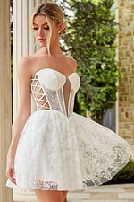 sweetheart neckline sheer bodice fit and flare white dress 45371