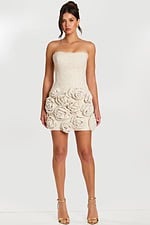 Strapless Cream Mini Dress with 3D Rosette Skirt