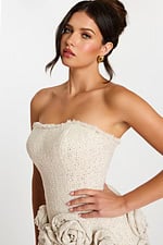 Cream Strapless Dress Featuring Oversized Rosettes