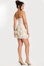 Textured Tweed Mini Dress with Sculpted Rose Accents