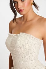 Textured Tweed Mini Dress with Sculpted Rose Accents