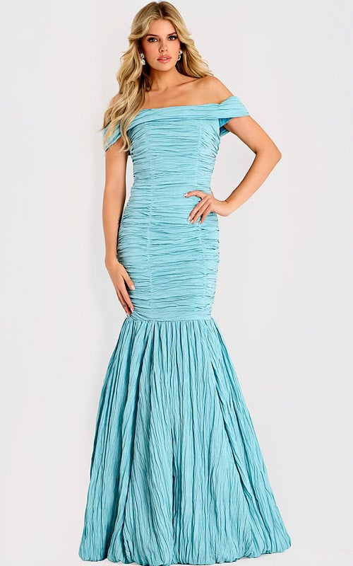 Off the shoulder textured mermaid gown